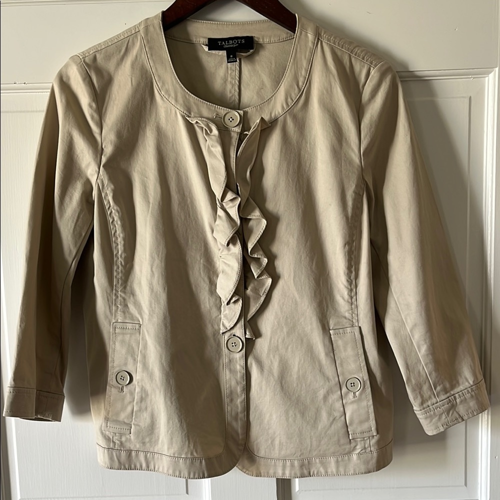 Talbots Cream Ruffled Collarless Jacket - Picture 1 of 7